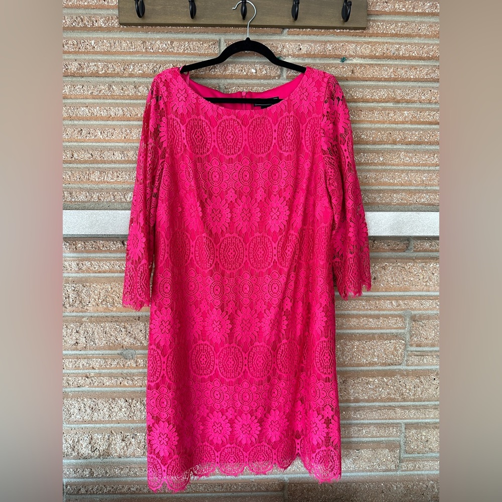 Pink Lace Cocktail Dress with 3/4 Sleeves Size 18